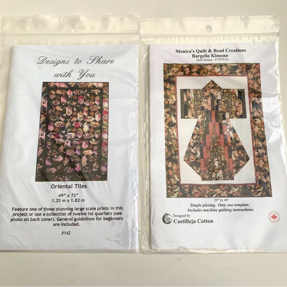 Oriental Tiles and Bargello Kimono Quilt Patterns Lot of 2 NWT - Picture 3 of 13
